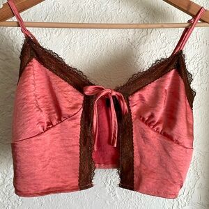 Motel peach brown sateen top XS festival boho